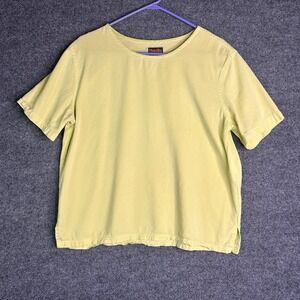 Vintage Tianello Womens Short‎ Sleeve Top Size Medium Neon Green Tencel